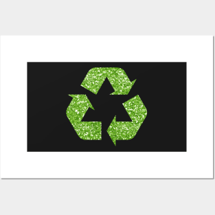 Green Faux Glitter Recycle Symbol Posters and Art